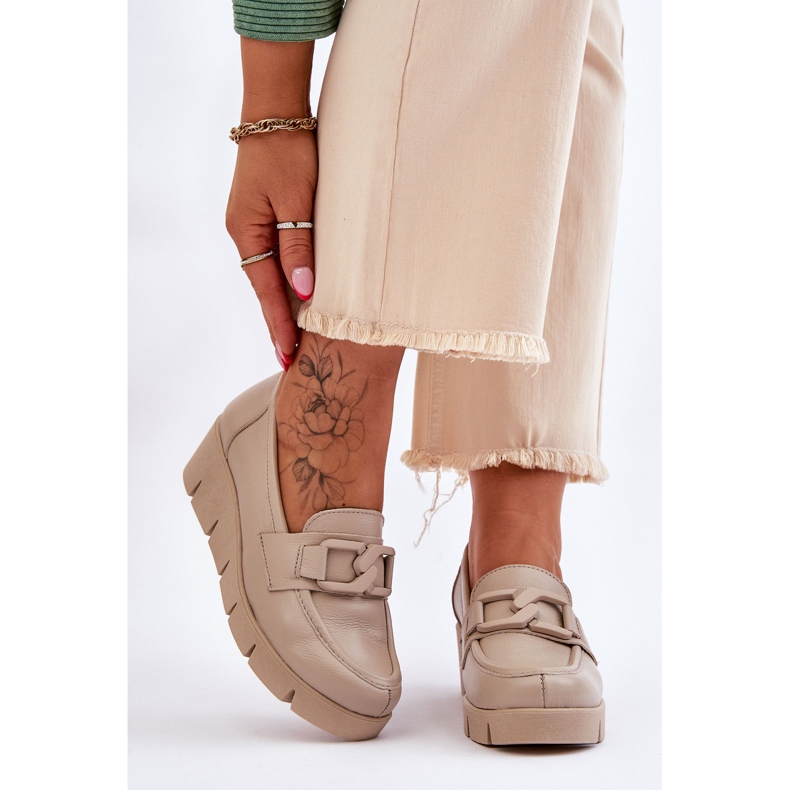 Lemar Felicita Beige Patent Wedge Loafers 1