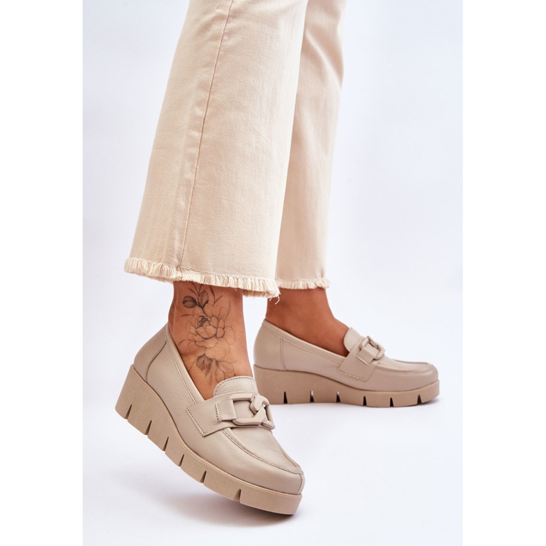 Lemar Felicita Beige Patent Wedge Loafers 2