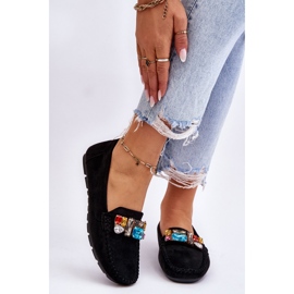 Loafers i mocka för kvinnor med kristaller Svart Lucille 1