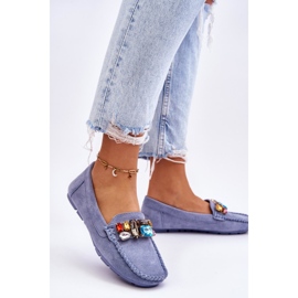 Loafers i mocka för kvinnor med kristaller blå Lucille 2