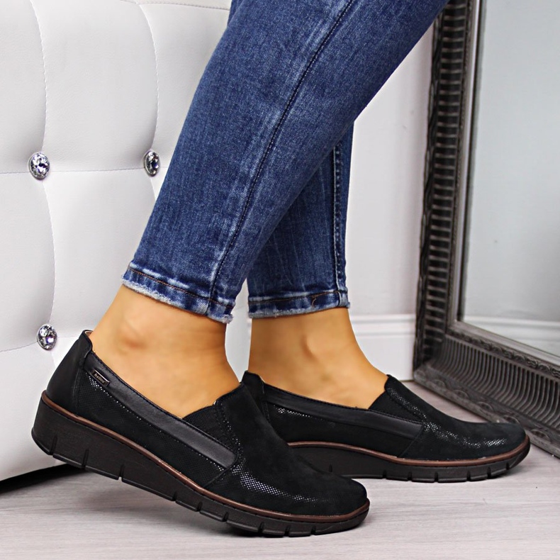 Damskor i läder, slip-on svarta Helios 350 2