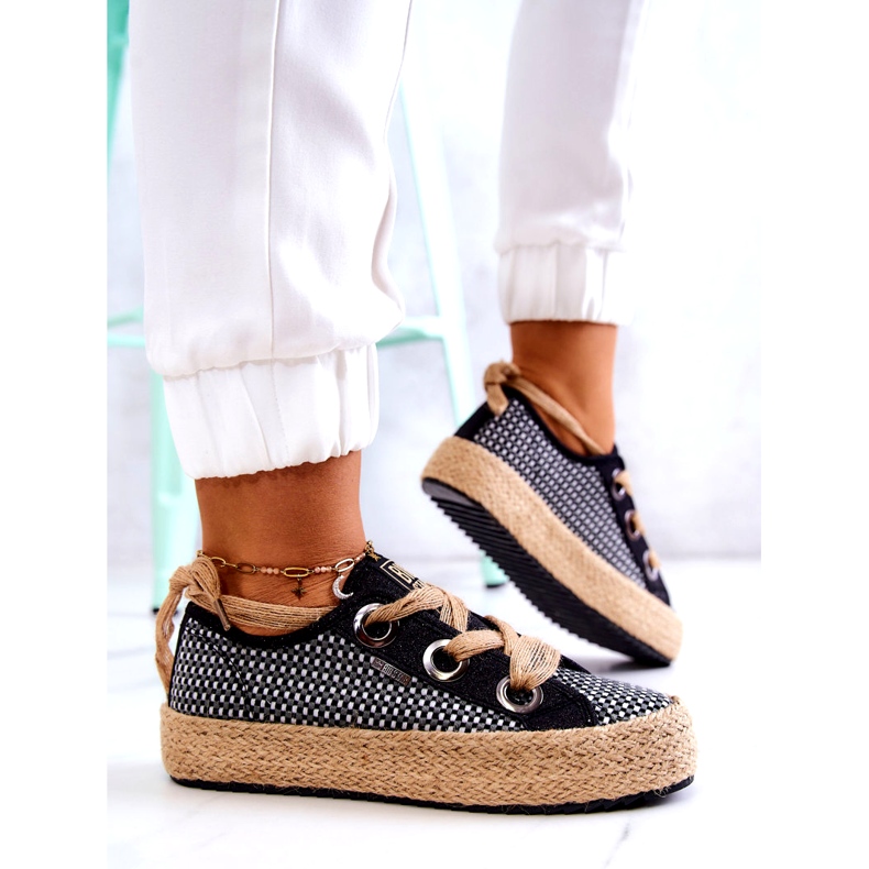 Flätade sneakers för damer Big Star JJ274393 Svart beige 4