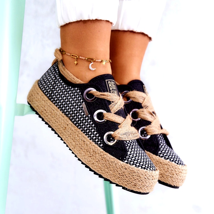 Flätade sneakers för damer Big Star JJ274393 Svart beige 3