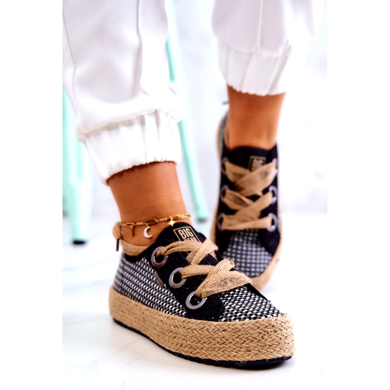 Flätade sneakers för damer Big Star JJ274393 Svart beige 2