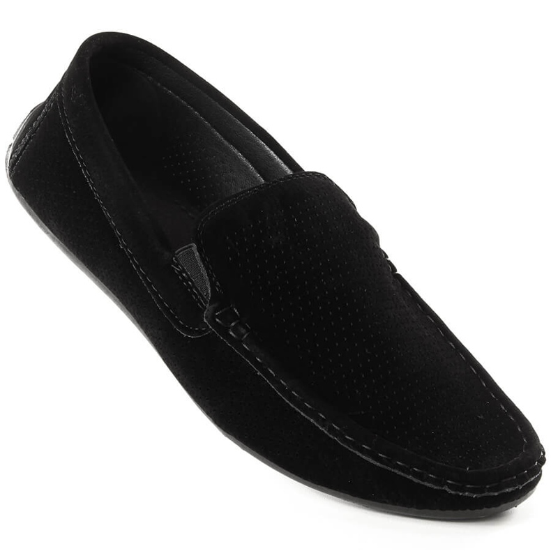 News Nyheter 4873 slip-on loafers i genombruten svart mocka för män 1