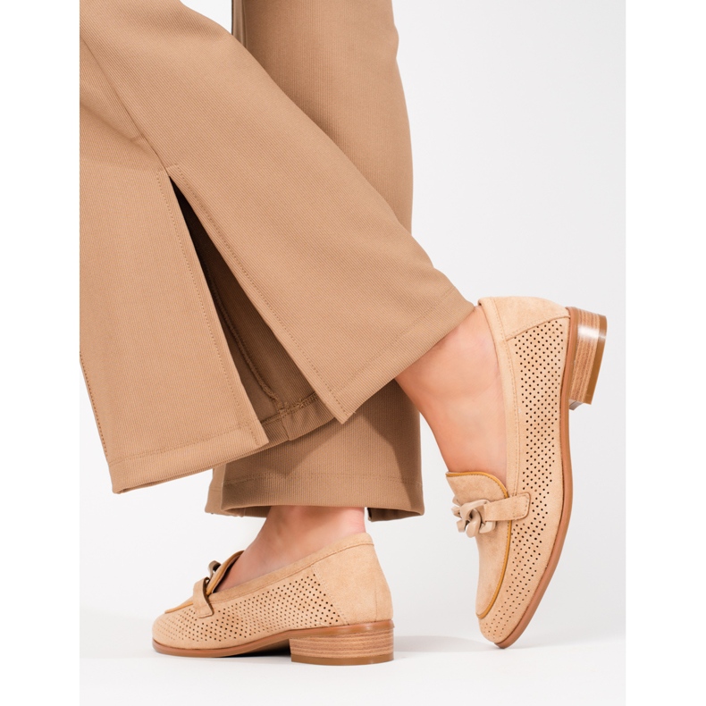 W. Potocki Genombrutna loafers i mocka för kvinnor Potocki beige 1