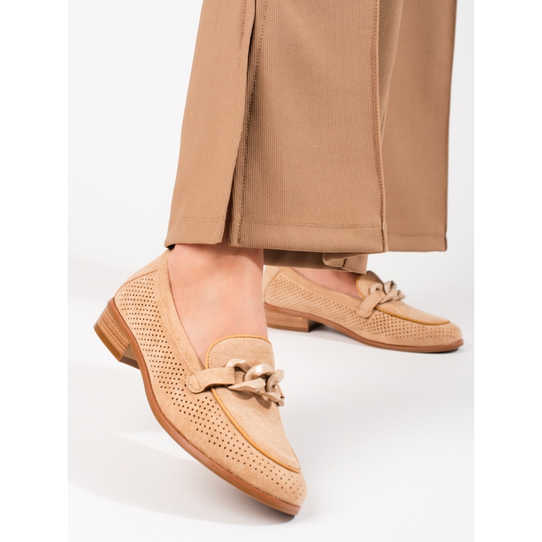 W. Potocki Genombrutna loafers i mocka för kvinnor Potocki beige 2