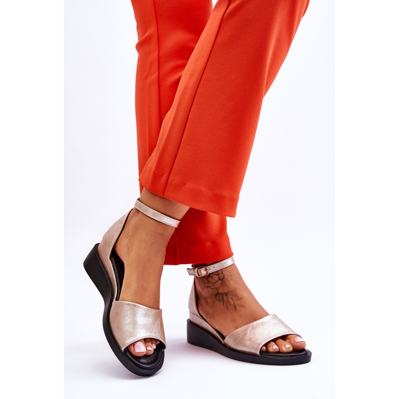 Vinceza Klassiska damsandaler i läder, guld Truett gyllene 2