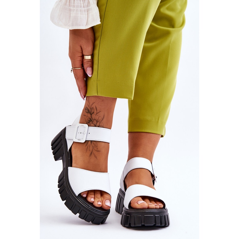 Vinceza Platta sandaler i läder för kvinnor Vita Dean 1