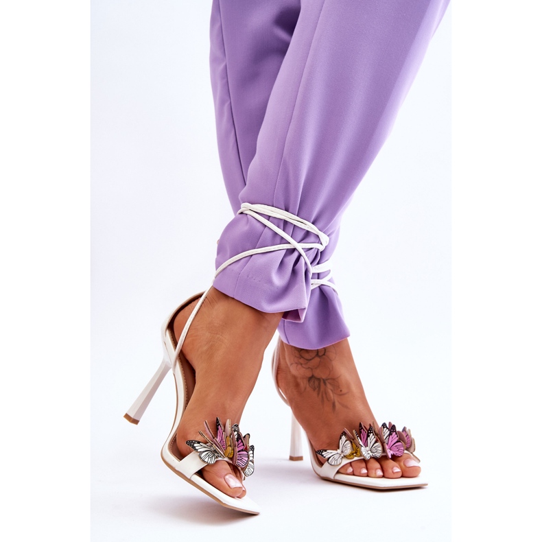 FS1 Knytna Sandaler På Hög Klack Med Vita Delmar-fjärilar 2
