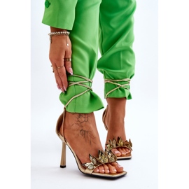 FS1 Knyt Sandaler På Hög Klack Med Gyllene Delmar Fjärilar 2