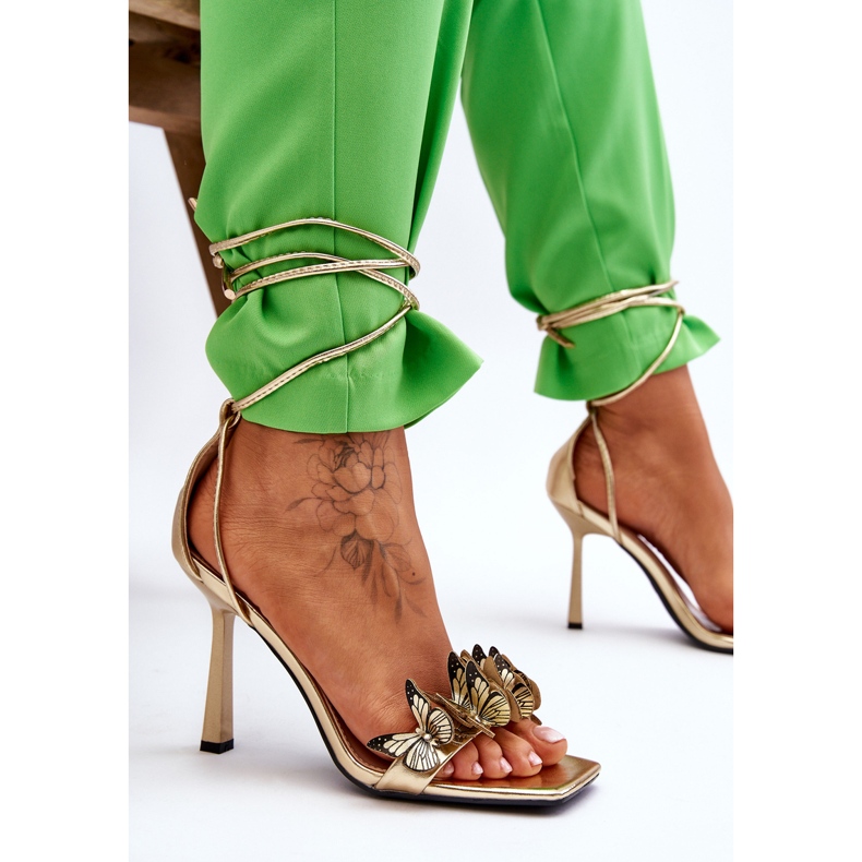 FS1 Knyt Sandaler På Hög Klack Med Gyllene Delmar Fjärilar 1