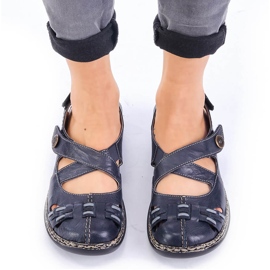 Skinnbekväma damsandaler med kardborre marinblå Rieker 46377-14 1