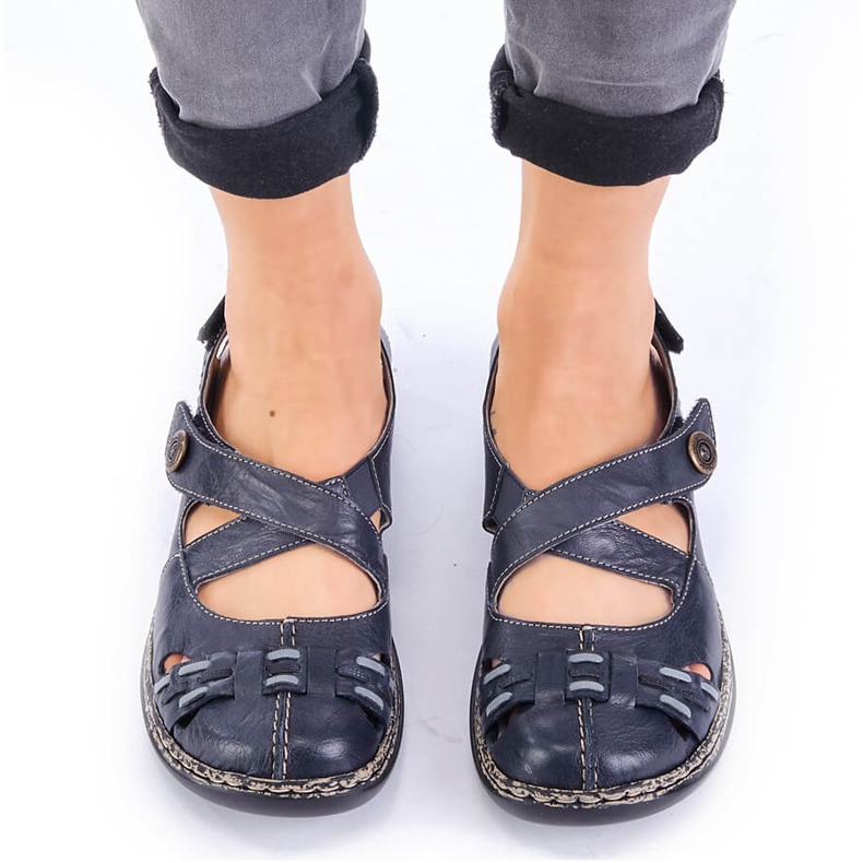 Skinnbekväma damsandaler med kardborre marinblå Rieker 46377-14 1