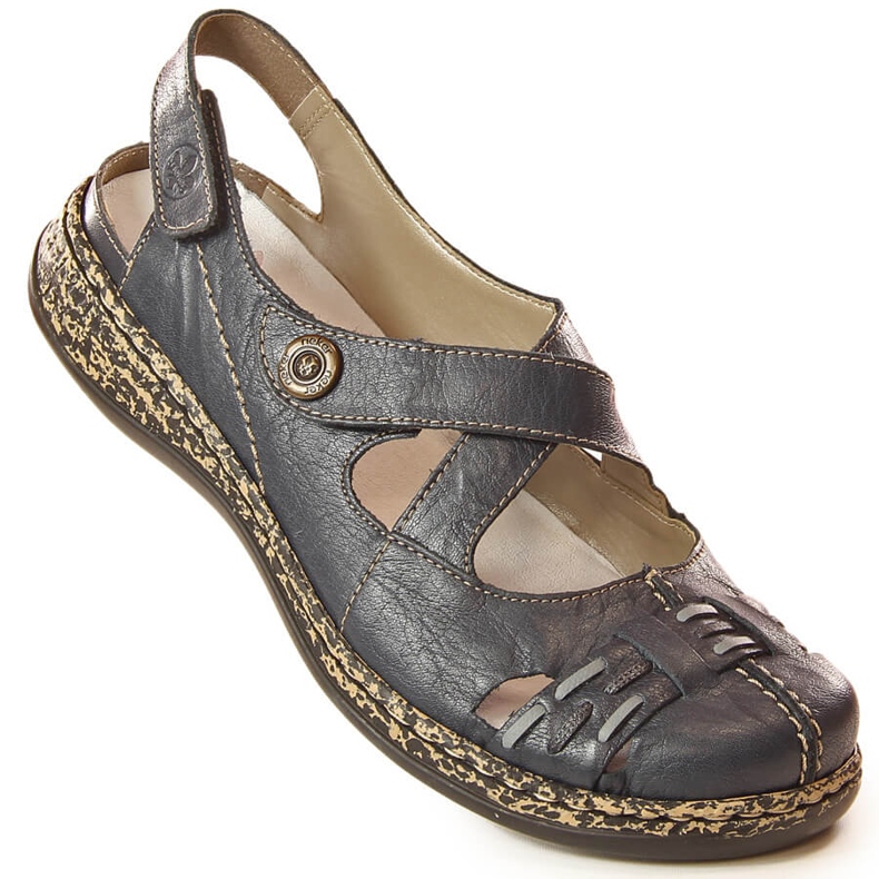 Skinnbekväma damsandaler med kardborre marinblå Rieker 46377-14 2