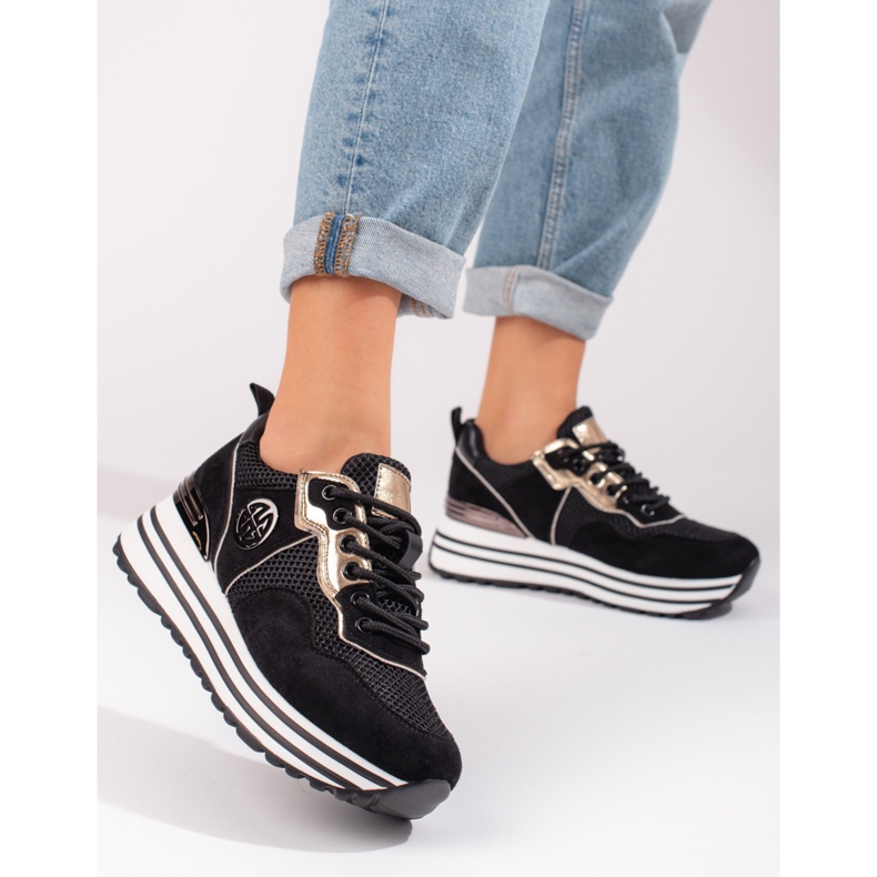 W. Potocki Damsneakers Potocki svarta med snörning 1