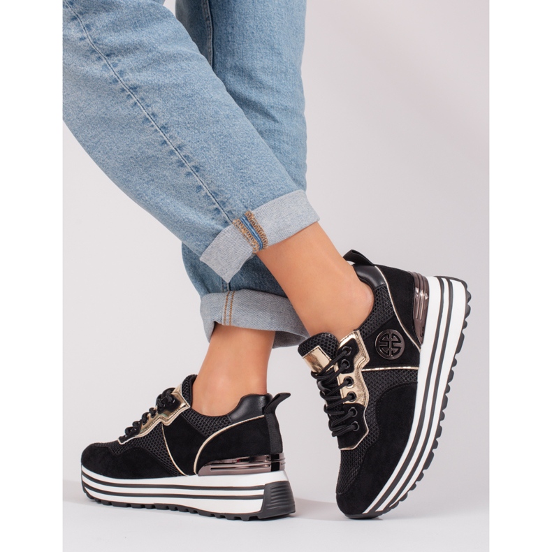 W. Potocki Damsneakers Potocki svarta med snörning 2