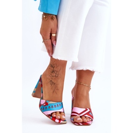 FS1 Mönstrade klacktofflor för damer Blå Adelise beige röd rosa 2