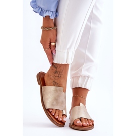 Evento Flip Flops i läder för kvinnor Ljusguld Amite gyllene 1