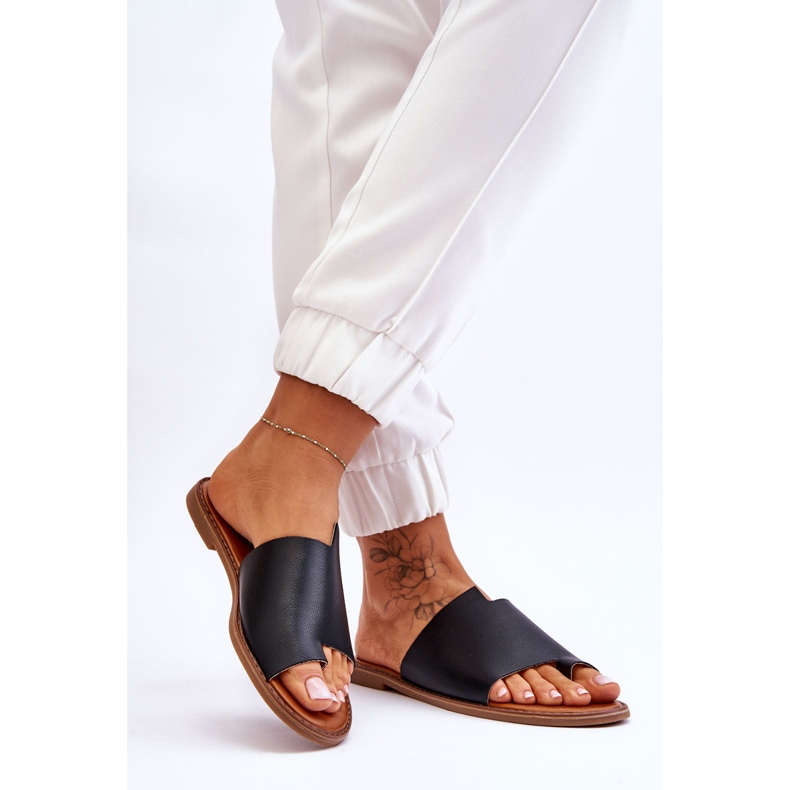Evento Flip Flops i läder för kvinnor Svart Amite 2