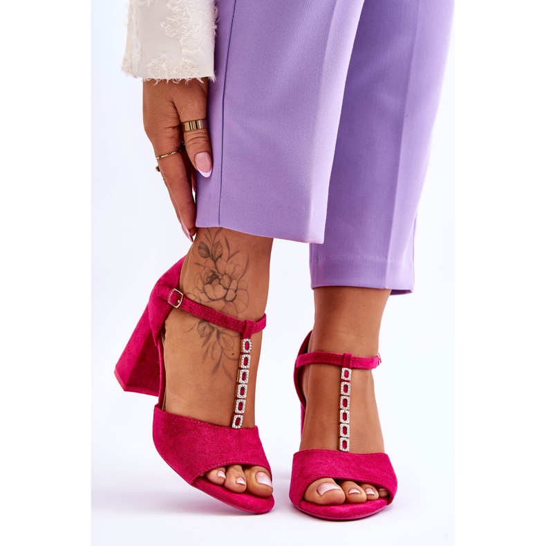 Vinceza Suede High Heels med Zircons fuchsia rosa 1