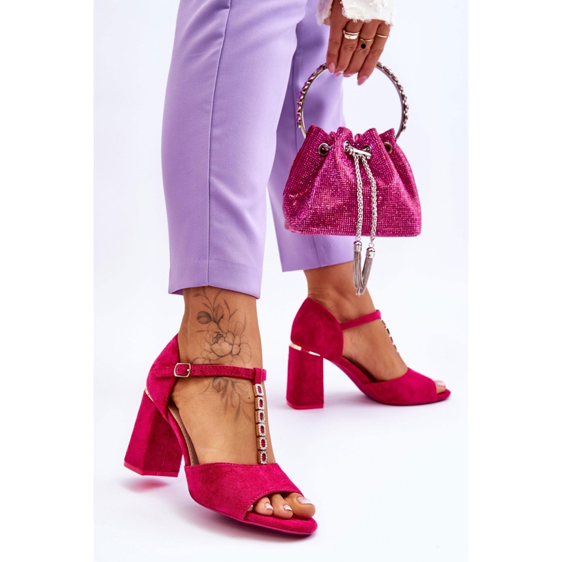 Vinceza Suede High Heels med Zircons fuchsia rosa 2