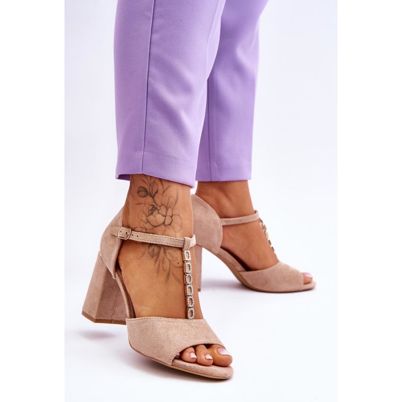 Vinceza Aniya Beige Mocka högklackade sandaler med strass brun 2