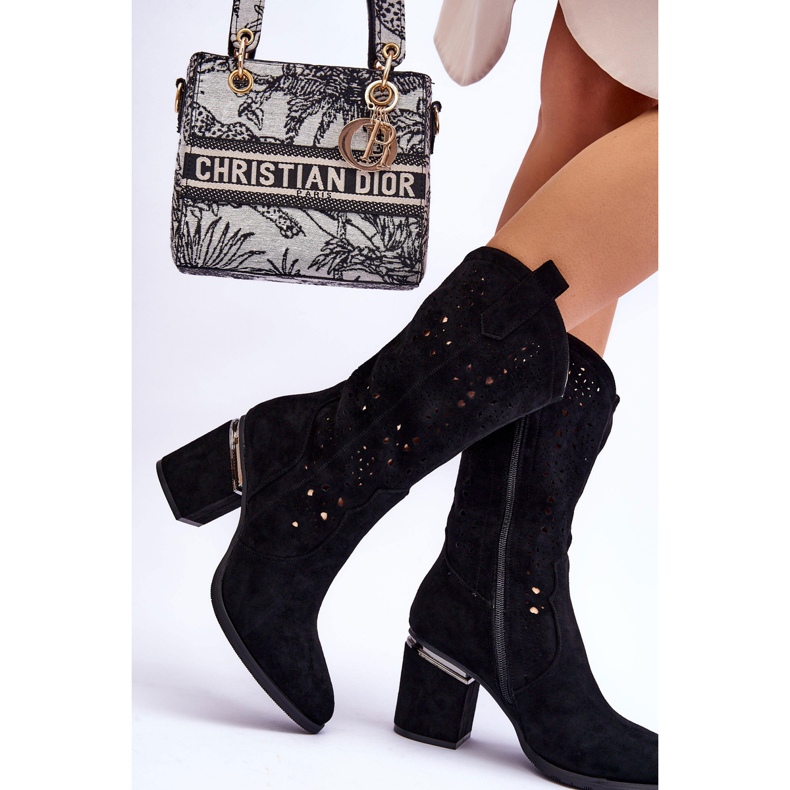 S.Barski Genombrutna stövlar i mocka för kvinnor Svart Adelia 2