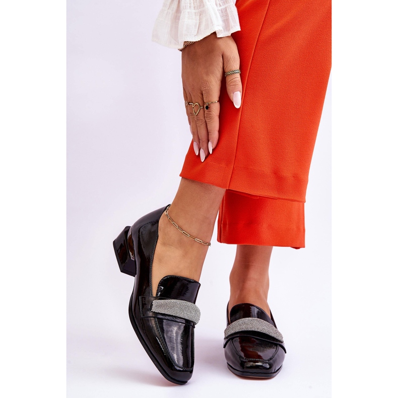 S.Barski Patentsvart Lavern Loafers med hög klack med Cubic Zirconia 1