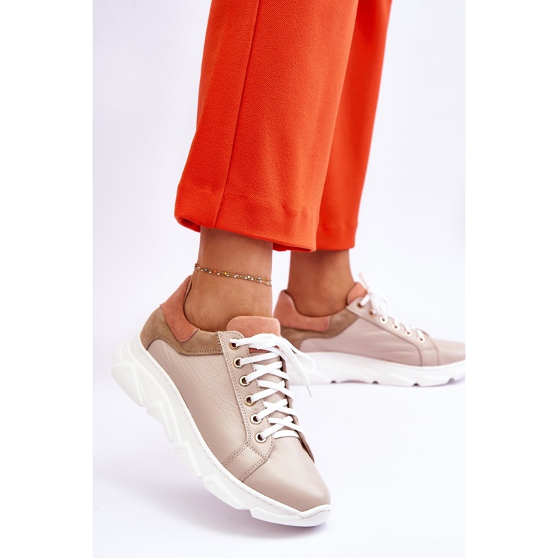 FILIPCZYK Bekväma Läder Platform Sneakers Beige Alisane 2