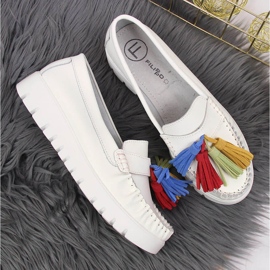 Damläder loafers med fransar vita Filippo DP3535 3