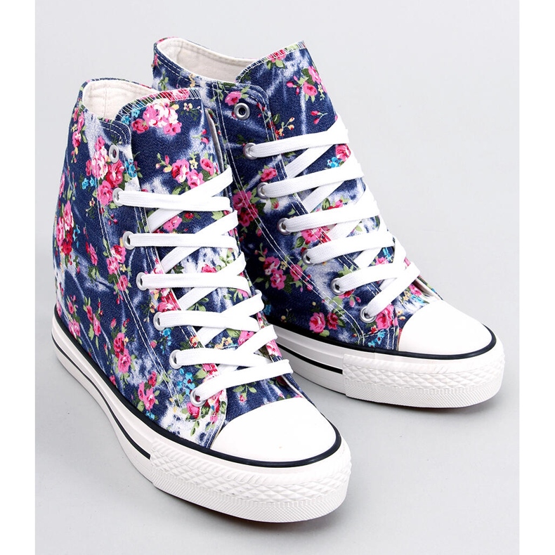 BM Paradis Navy blommiga wedge sneakers med hög topp blå 1