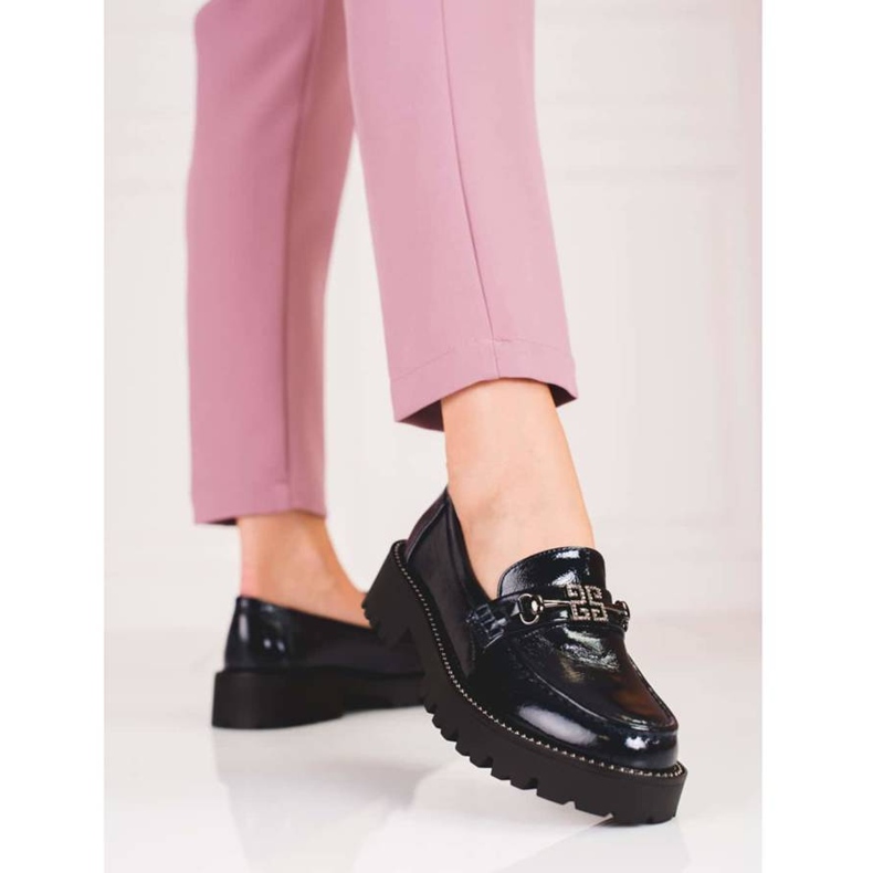 Damlackade mockasiner på tjock Shelovet-sula, marinblå 1