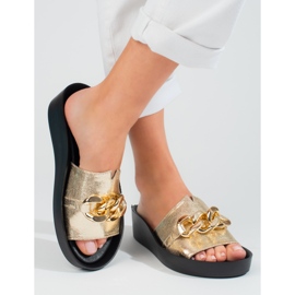 Bekväma gyllene Shelovet-tofflor för kvinnor med kedja 1