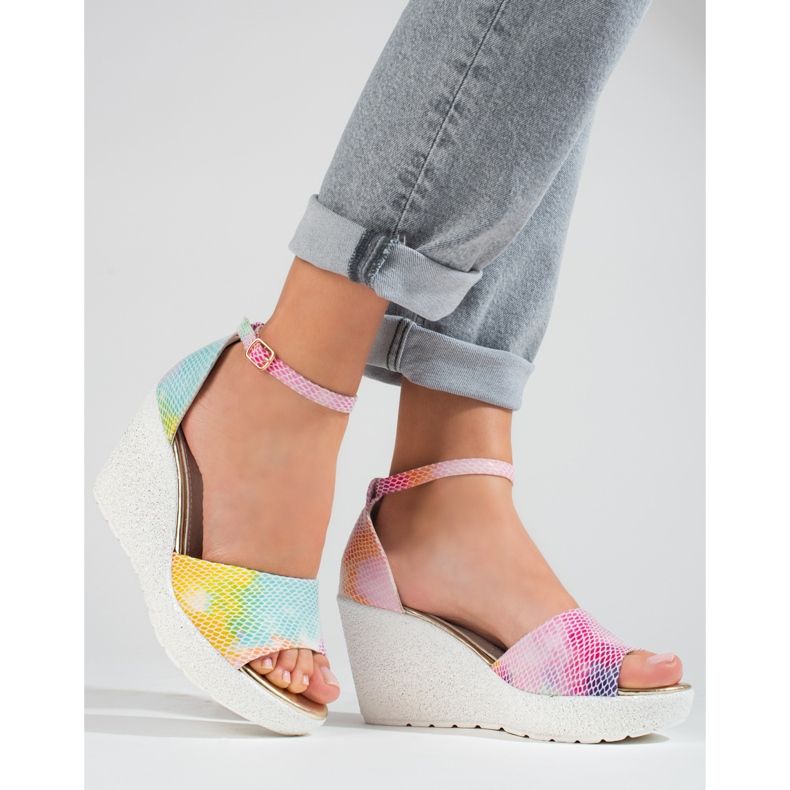 Shelovet damsandaler med hög kil mångfärgad 2