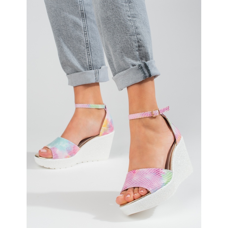 Shelovet damsandaler med hög kil mångfärgad 1