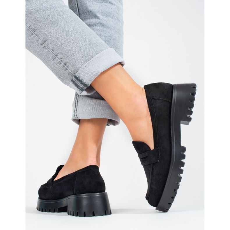 Plattform loafers dam Shelovet mocka svart 2
