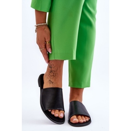 Släta tofflor i läder för kvinnor Svart Cerise 1