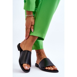 Släta tofflor i läder för kvinnor Svart Cerise 2