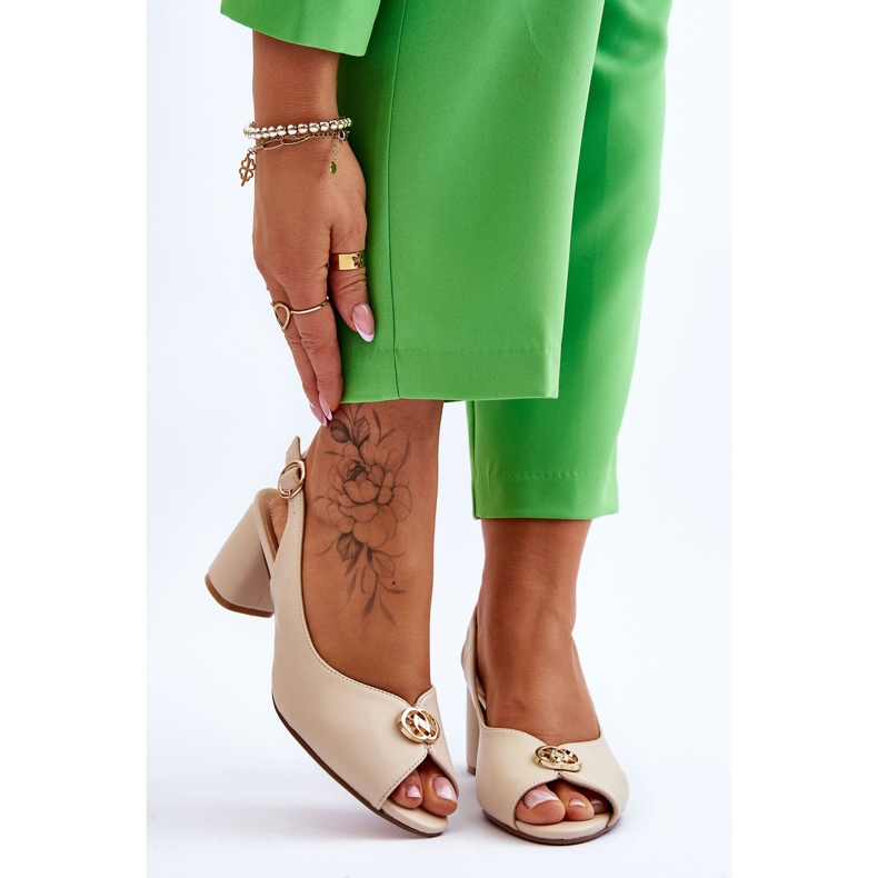 Fashionabla beige Hette högklackade lädersandaler 1