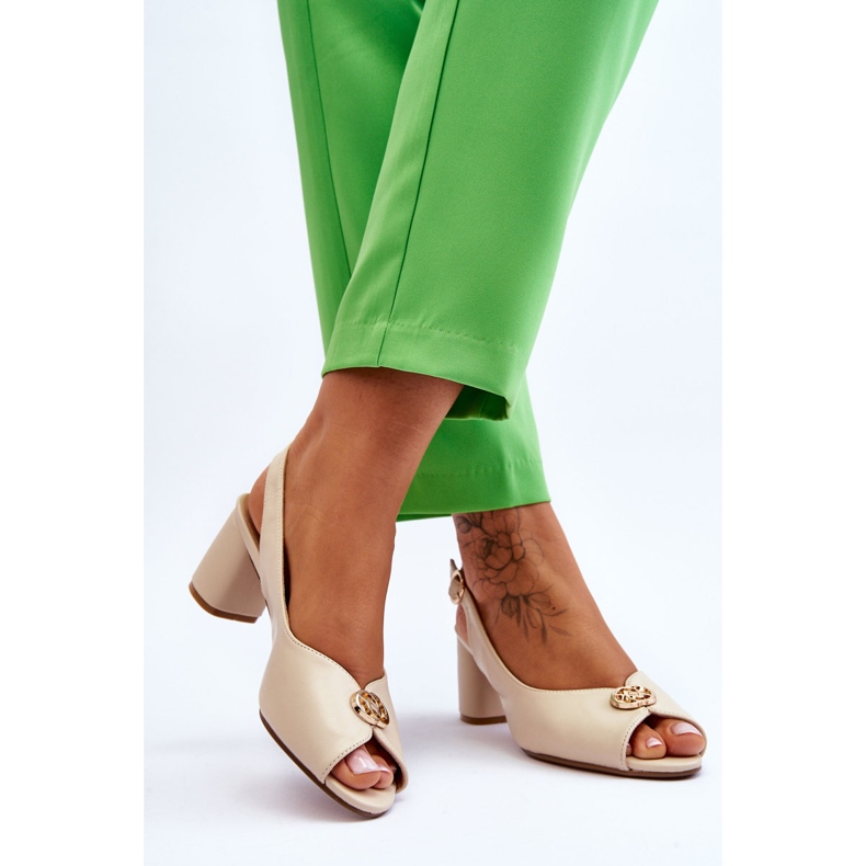 Fashionabla beige Hette högklackade lädersandaler 2