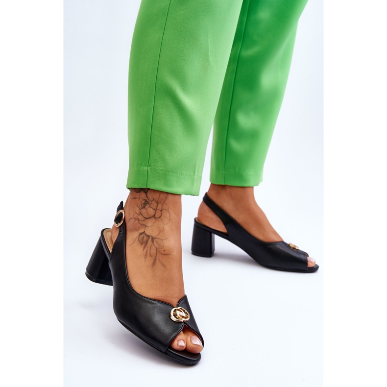 Fashionabla svarta läder sandaler svart 2