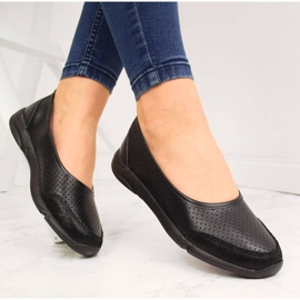 Genombrutna läderballerinor för kvinnor svarta eVento 3621 2