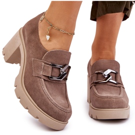 Lemar Eleganta brogues på häl med mörksilverbeige harmelldekoration 1