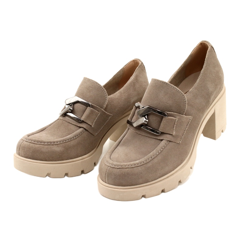 Lemar Eleganta brogues på häl med mörksilverbeige harmelldekoration 4