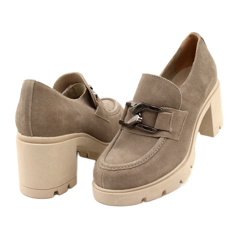 Lemar Eleganta brogues på häl med mörksilverbeige harmelldekoration 5