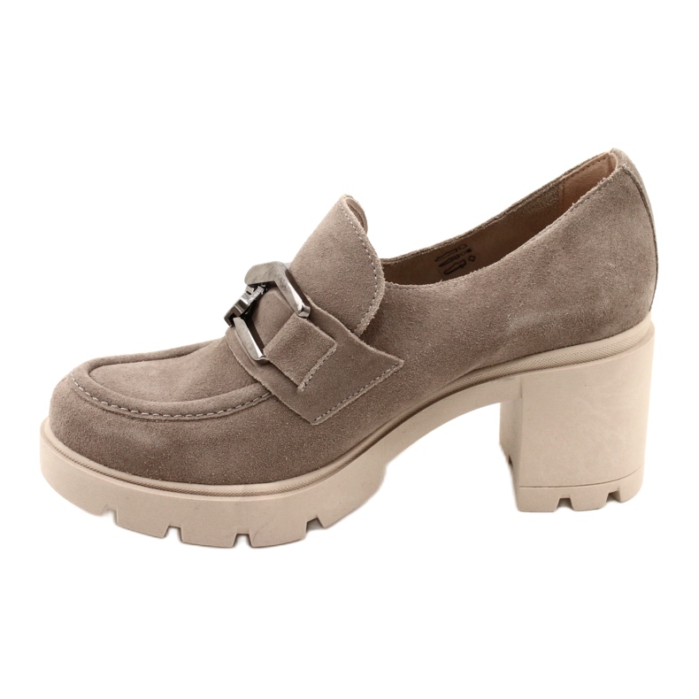 Lemar Eleganta brogues på häl med mörksilverbeige harmelldekoration 3