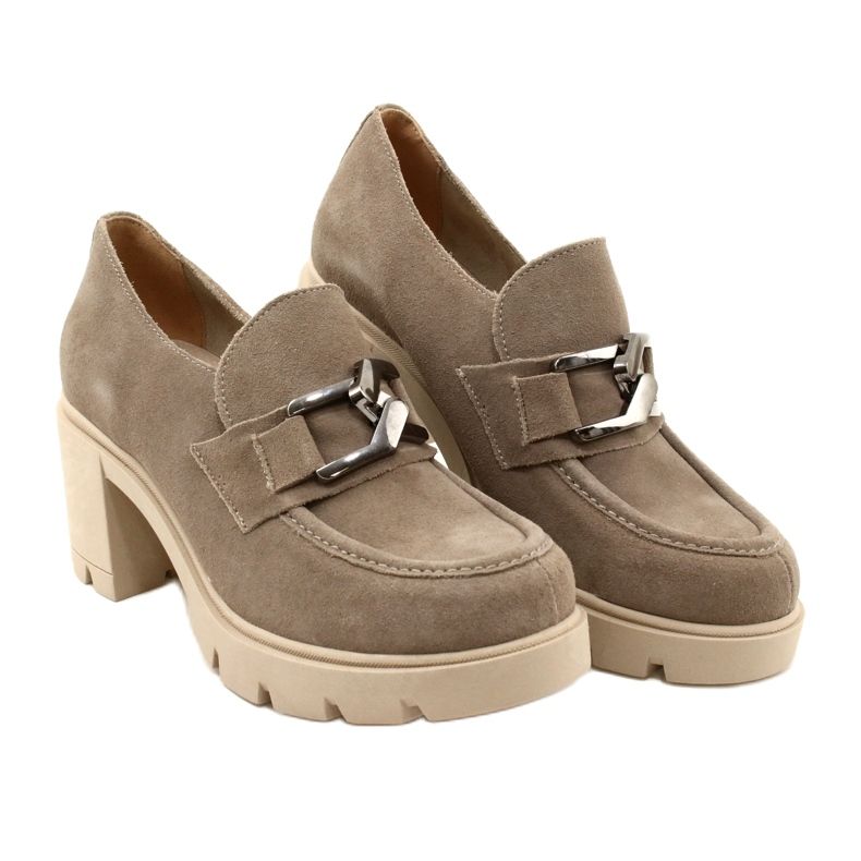 Lemar Eleganta brogues på häl med mörksilverbeige harmelldekoration 6