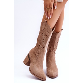 S.Barski Genombrutna stövlar i mocka för kvinnor Beige Adelia 1