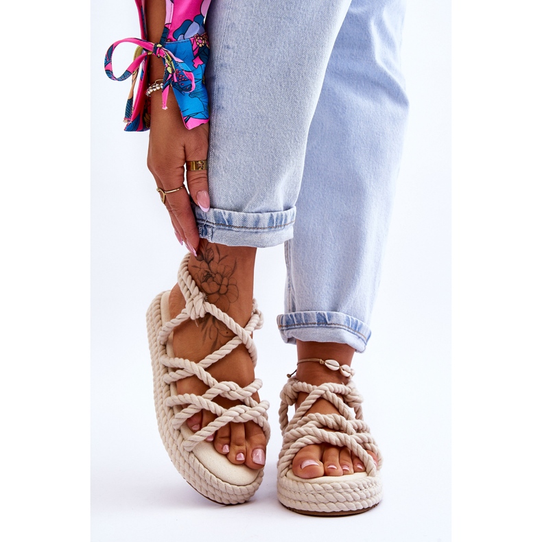 FG2 Fashionabla flätade sandaler för kvinnor Ljusbeige Tiffanie brun 1